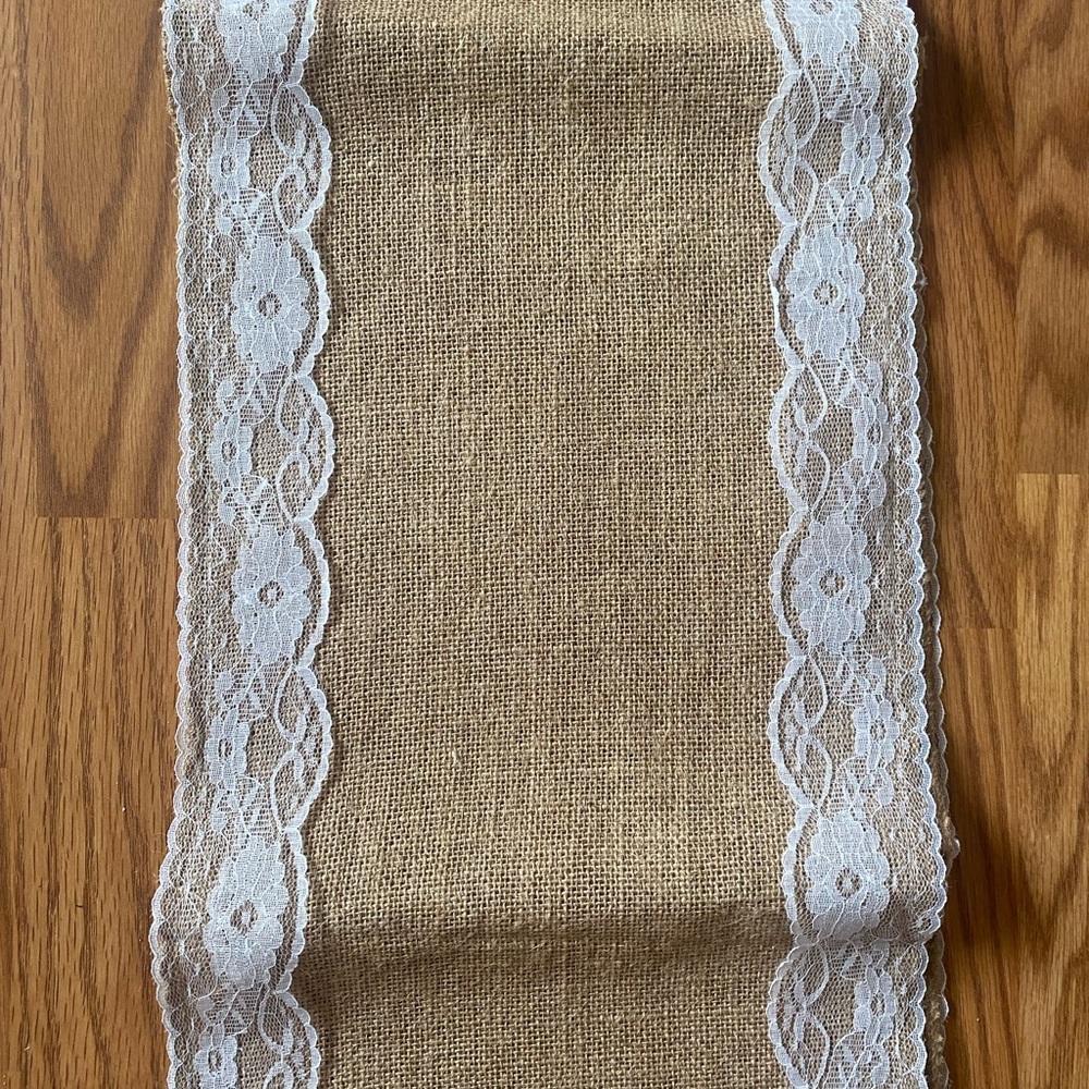 White Lace & Burlap Table Runners Set of 15